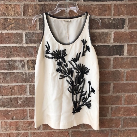 J. Crew Tops - J. Crew Silk Cream Black Embroidered Tank